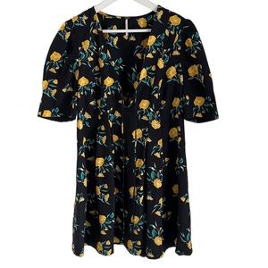 Free People Puff Sleeve Short Sleeve Dress with Pockets and Flower Pattern